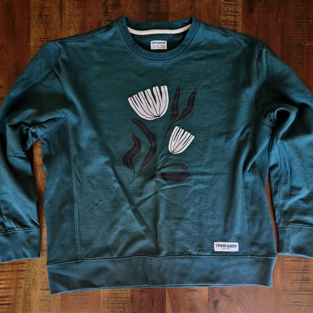Life Is Good Green Floral Sweatshirt